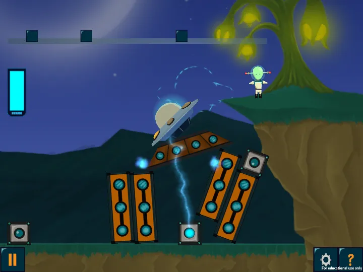 A screenshot the flying saucer falling off the launch platform from all the shaking.